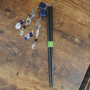 Black Chopsticks with Blue Beaded Charms